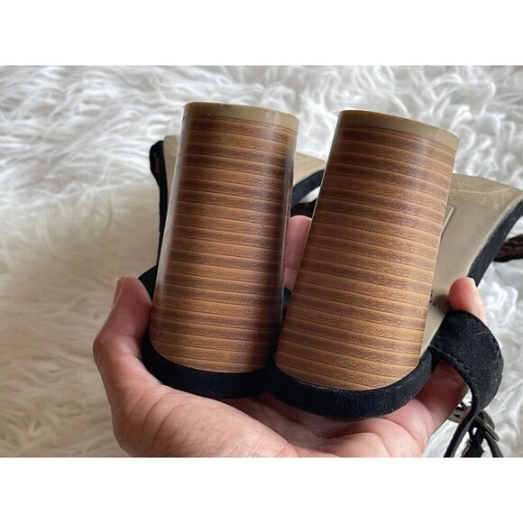 Brash Size 6 Black Braided Sandals Shoes Block High Heel Strappy - Picture 10 of 12